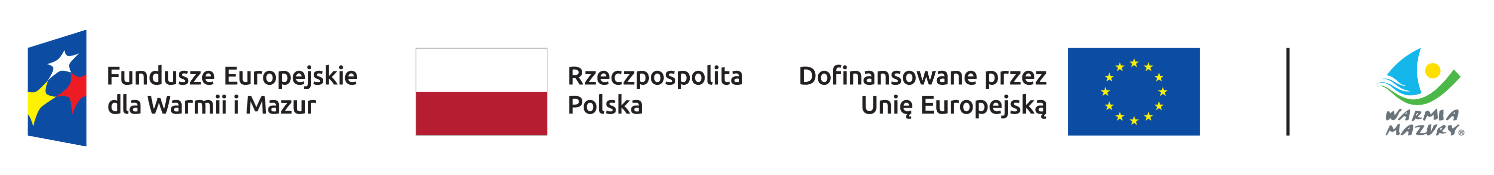 Logotyp EFS, Fundusze Europejskie dla Warmii i Mazur, flaga RP, Dofinansowane przez Unię Europejską, Warmia Mazury