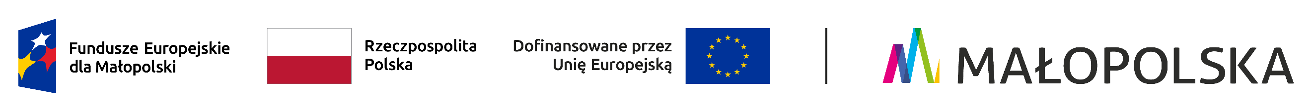 Zestawienie logotypów informujące o dofinansowaniu projektu z programu Fundusze Europejskie dla Małopolski.