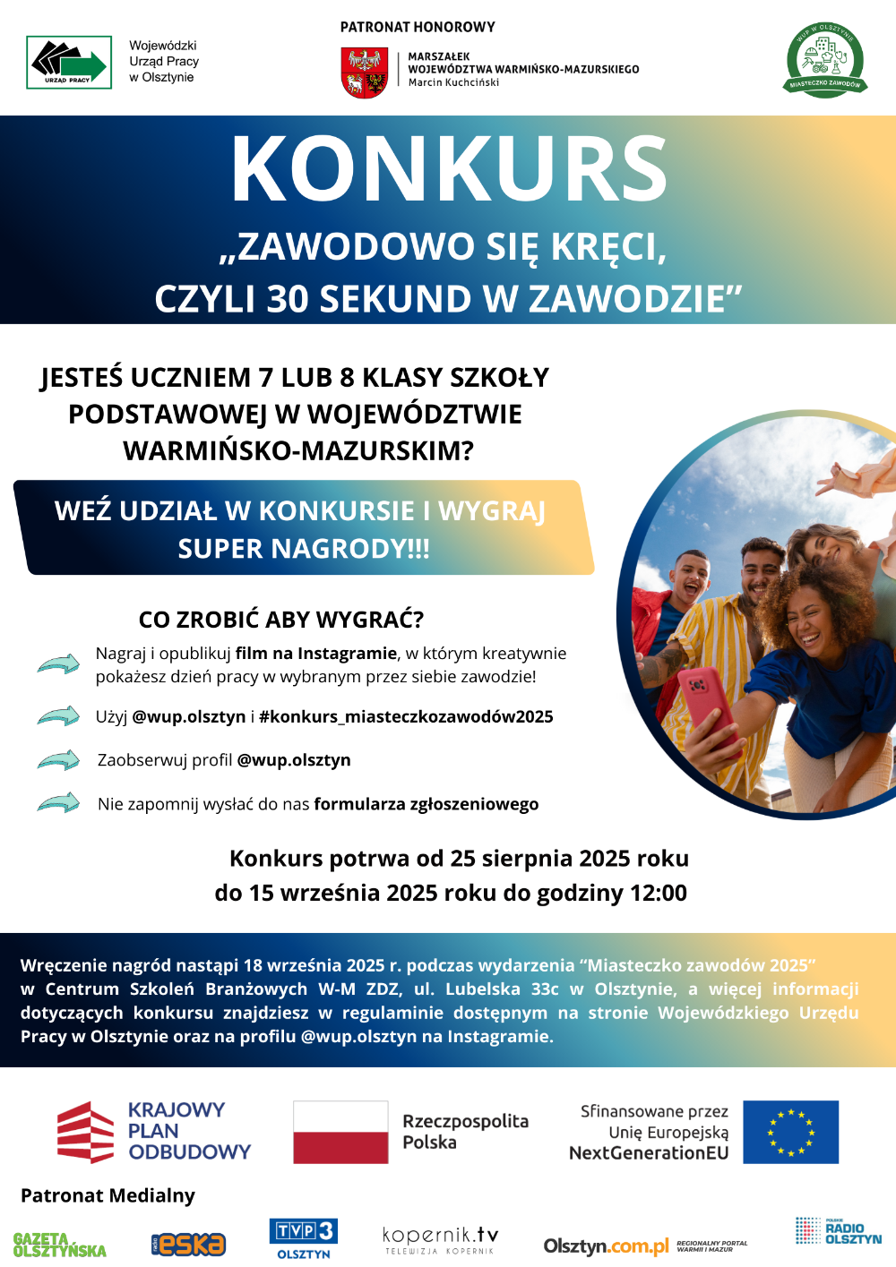 Plakat informujący o konkursie „Zawodowo się kręci, czyli 30 sekund w zawodzie”